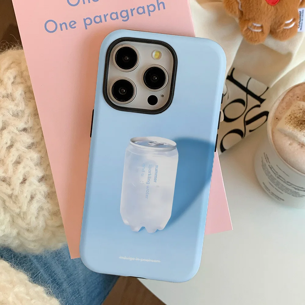 Korean Ins Blue Soda Design Acrylic Hard Phone Case