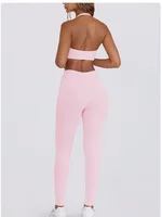 SEEKSUC Women's Yoga Suits Quick Drying Leggings Gym Shorts Nude Hanging Neck Bra Running Gym Exercise Sets - Image 4