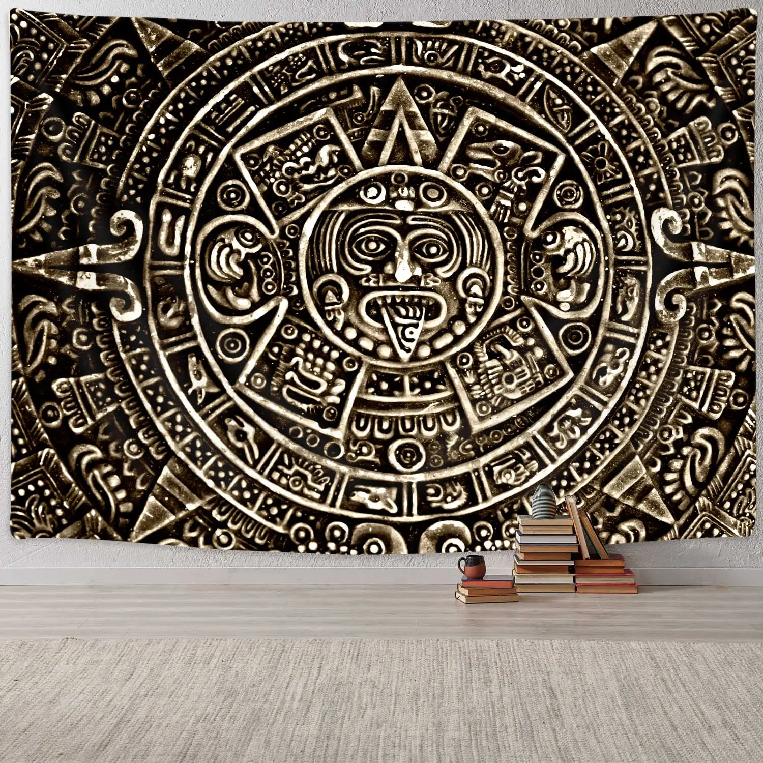 Tapisserie de calendrier aztèque, noir et blanc, Vintage, signe Mayan, mots  anciens, tenture murale pour chambre à coucher, salon, dortoir, décor de  maison - AliExpress, image size:1500x1500