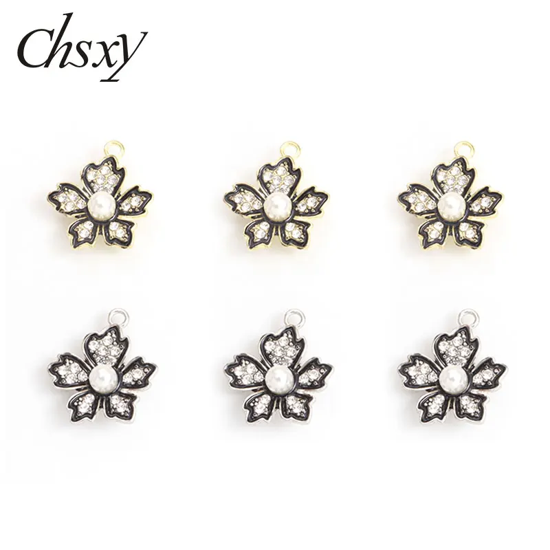 

10pcs Lovely Crystal Flower Enamel Charms Korean Fashion Pearl Flowers Pendants Jewelry Making DIY Earrings Findings Supplies