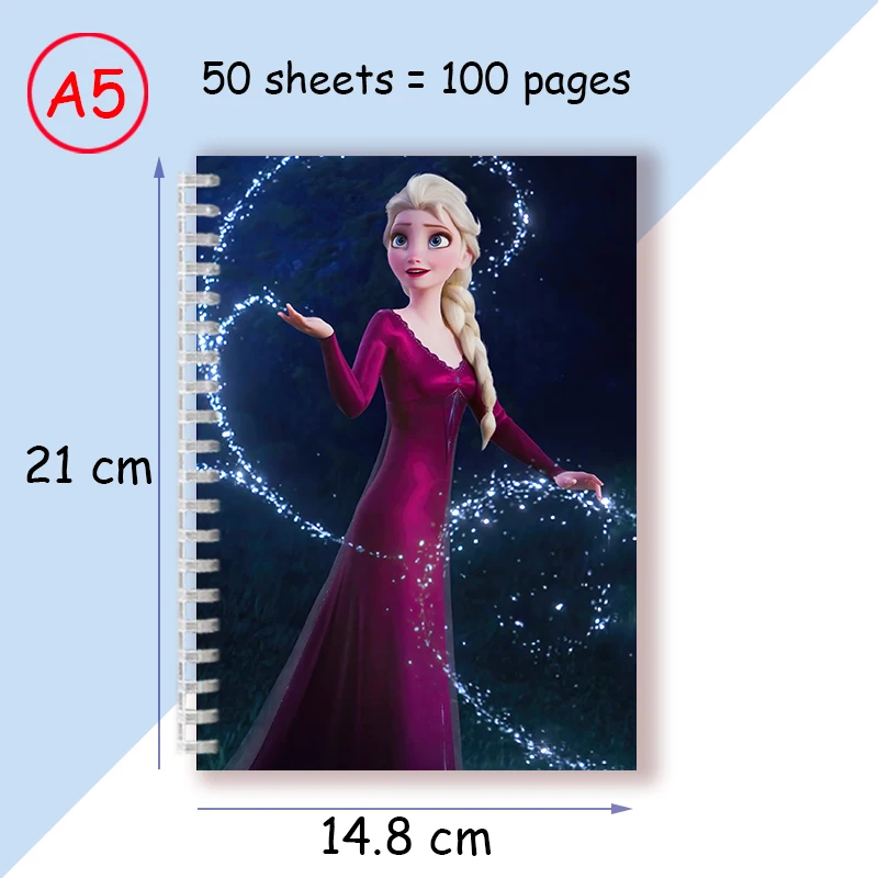 thumbnail image 1 of Cuaderno de espiral de Disney para niños, libro de notas de Frozen, princesa Elsa, Anna, reina de las Nieves, diario, regalos de Halloween, juguetes de Cosplay, A5, 1 of 5