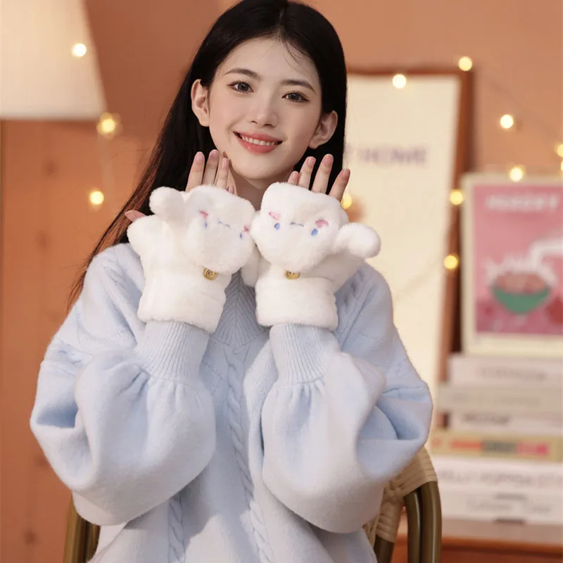 

Children Plush Warm Flip Cover Gloves Sanrios Anime Kuromi My Melody Cinnamoroll Pochacco Cute Girl Gifts Student Coldproof