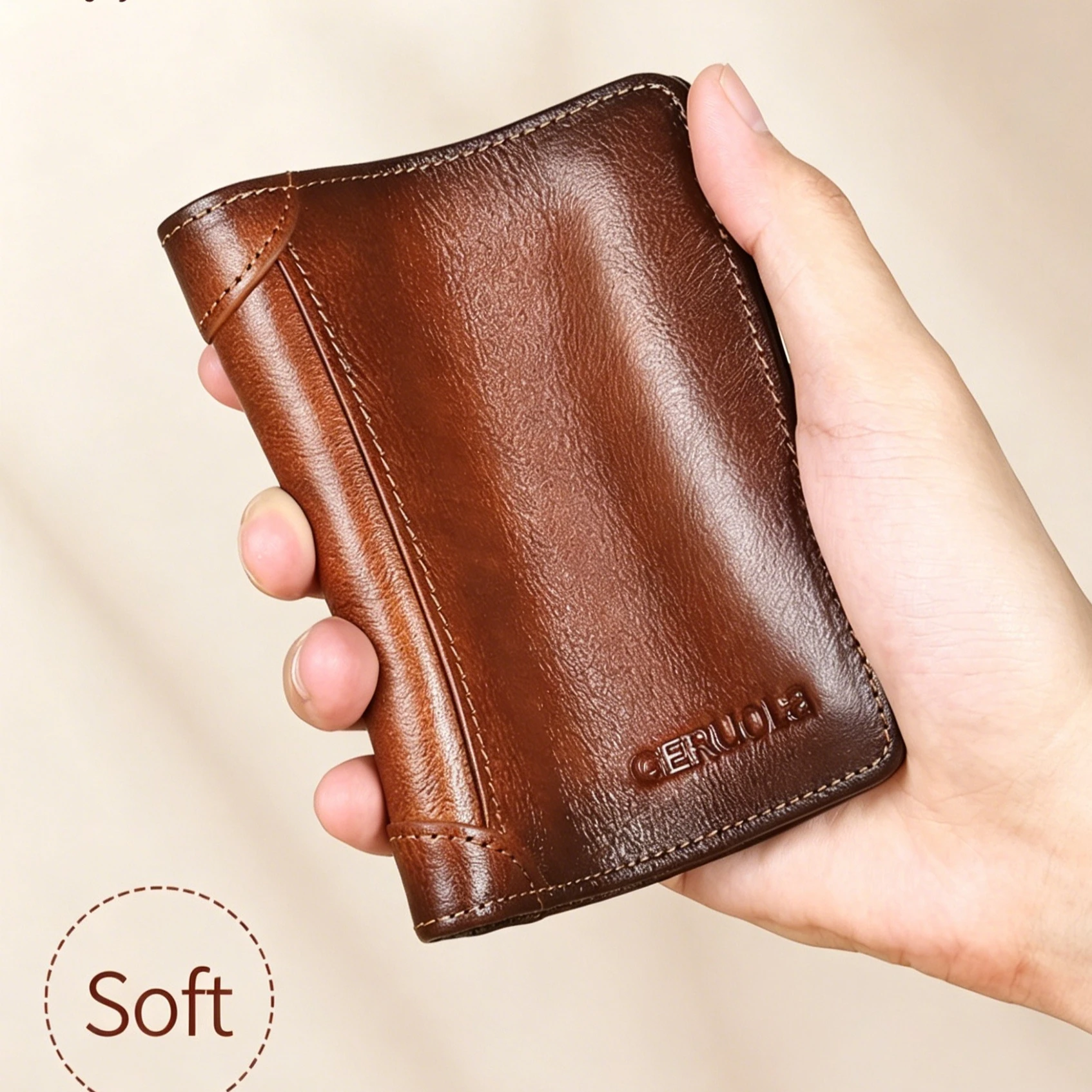 Premium Genuine Leather RFID Blocking Trifold Men's Wallet with ID Window and Card Holder