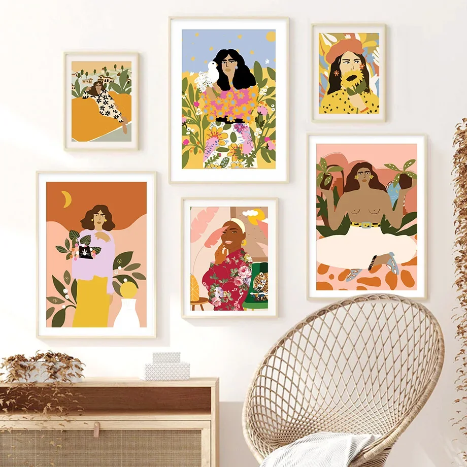

Vintage Crazy Plant Lady Girl Abstract Nordic Posters And Prints Wall Art Canvas Painting Wall Pictures For Living Room Decor