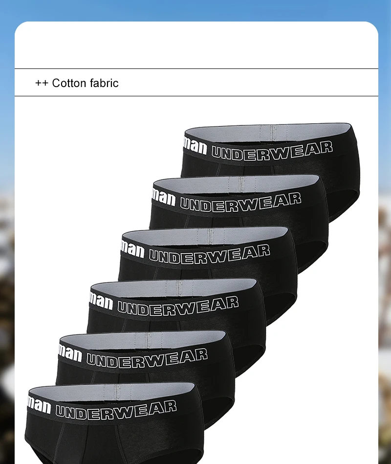 Description Picture 2 of item6Pcs Men's Panties Cotton Men Triangular Pants Solid Colour High Elastic Underwear Comfort Shorts Fashions Breathable Underpant