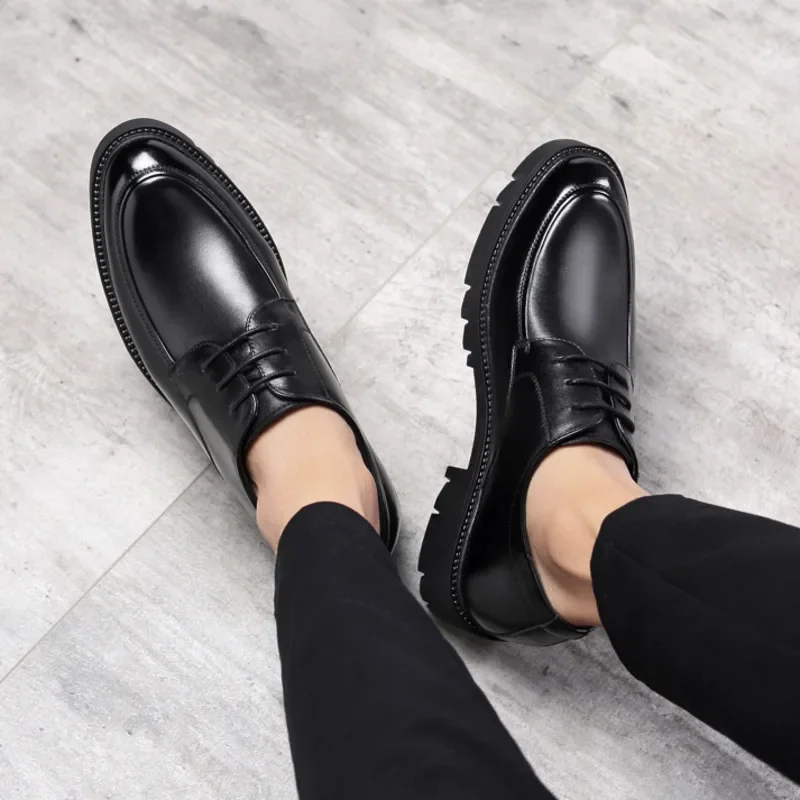 Brand Genuine Leather Sneakers Men Elevator Shoes Platform Heels 8/10cm Height Increase Heightening Shoes Man Dress