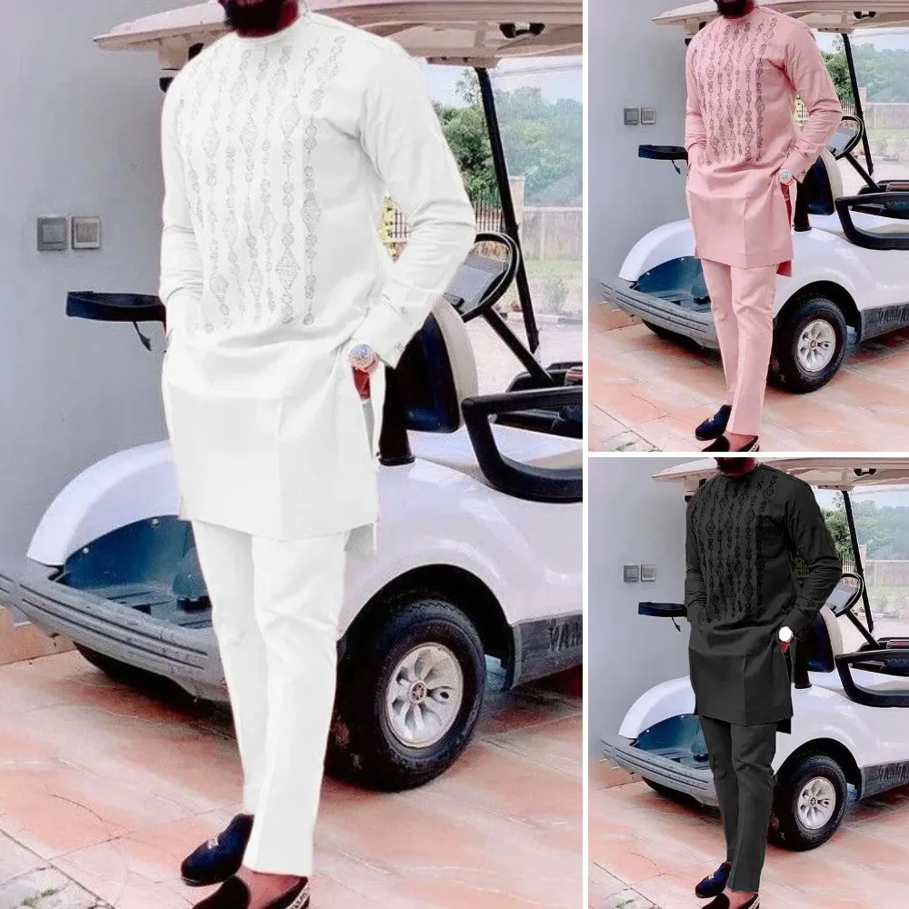 

Men's fashion casual geometric print long sleeve two-piece set