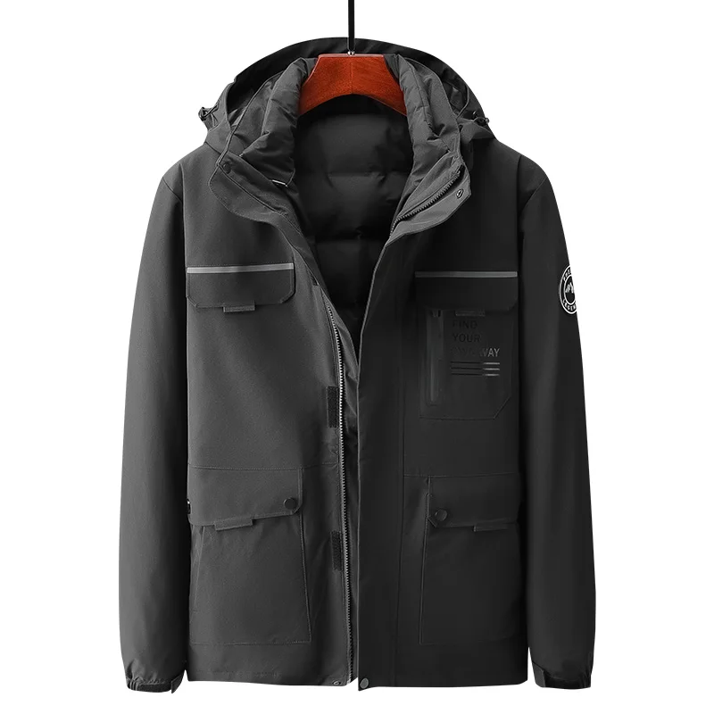 Three-In-One Outdoor Down Jacket Winter Hooded Zip-Up Warm Thick Ski Sports Waterproof Windproof Puffer Jacket Couple Windbreake