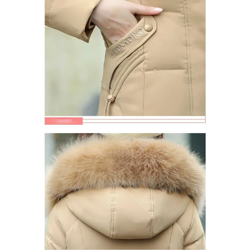 2023 New Women Down Cotton Coat Winter Big Fur Collar Jacket Slimming Parkas Long Outwear Thick Warm Hooded Overcoat
