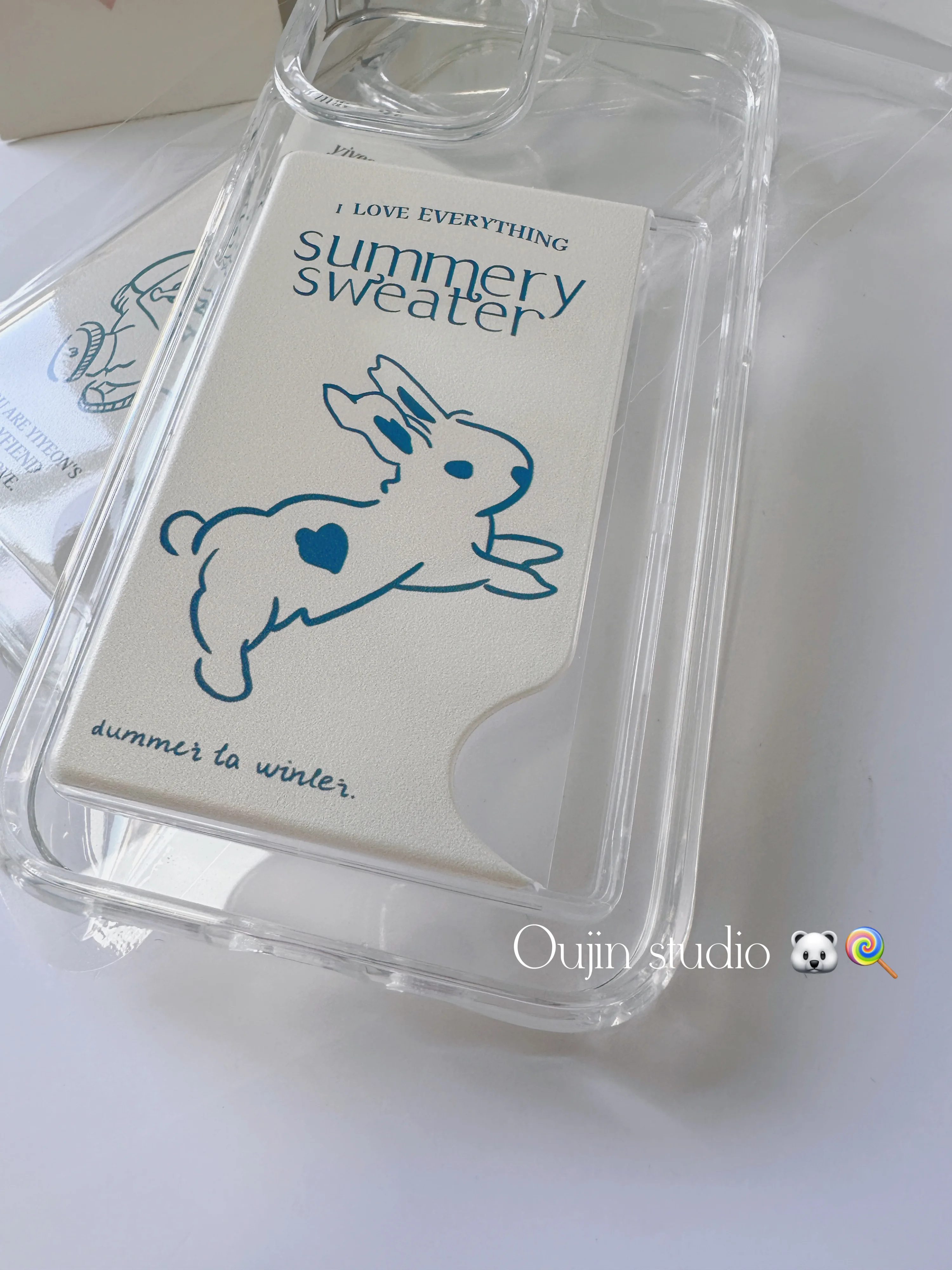 Niche Design High-End Texture Insertable Card High Transparent Cute Little Bear Bunny Suitable for 15/13pro/14promax/11/12/14 Ph