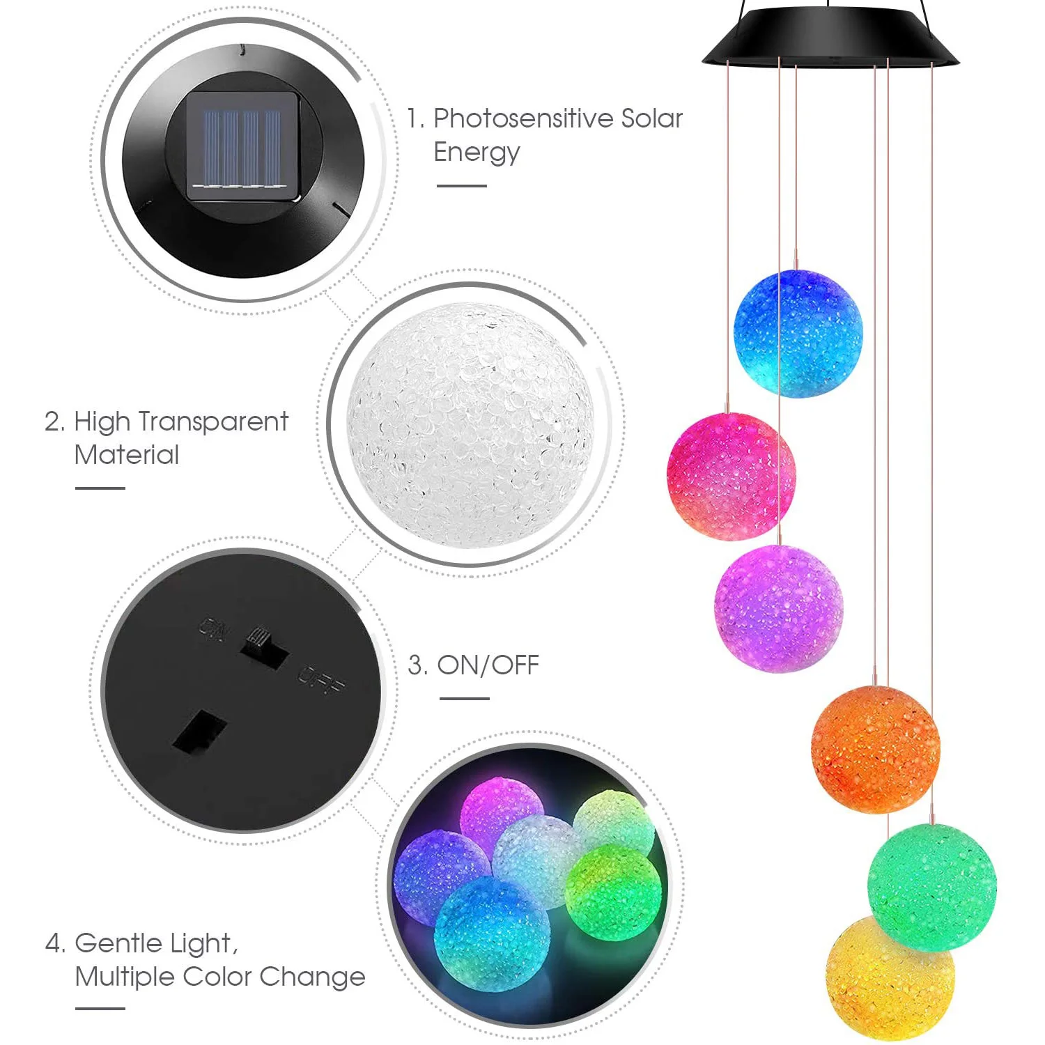 LED Solar Wind Chime Light Particle Ball Portable Color Changing Spiral Outdoor Christmas Decorative Hanging Windbell Light solar fence post lights