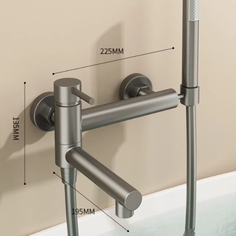 Bathtub Faucet Shower Bathroom with Swivel Tub Spout and Handhold Shower Brass Wall Mounted Hot Cold Water Mixer Bath Tap 6