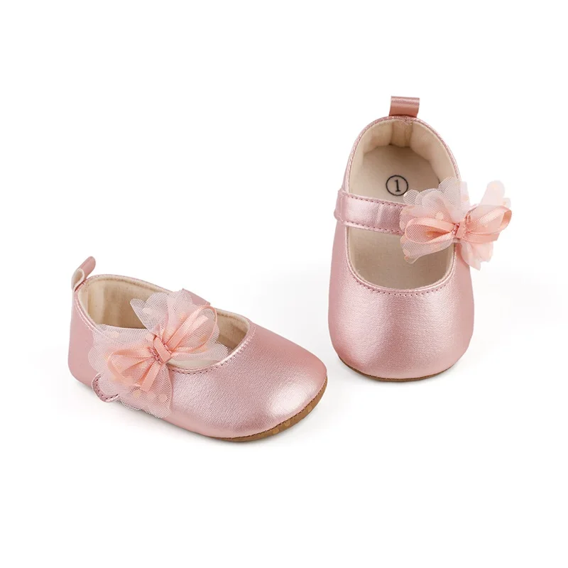 BeQeuewll Infant Baby Girls Princess Shoes Shine Surface Dot Print Mesh Bowknot Flats Non-Slip Adorable Baby Shoes 4