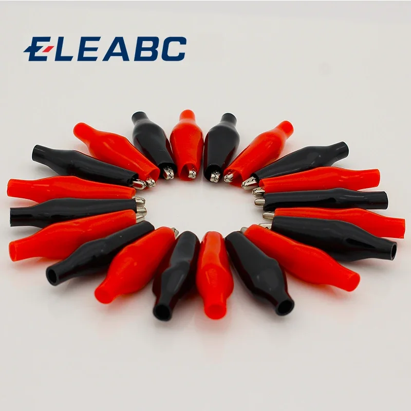 28MM Metal Alligator Clip G98 Crocodile Electrical Clamp for Testing Probe Meter Black and Red with Plastic Boot 20pcs/lot