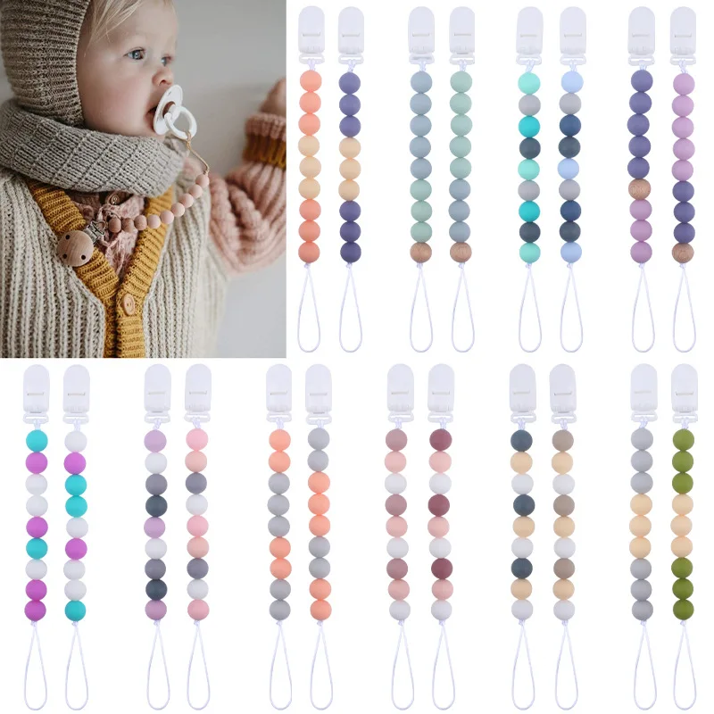 2pcs/set Baby Pacifier Clip Chain Silicone Beads Dummy Soother Pacifier