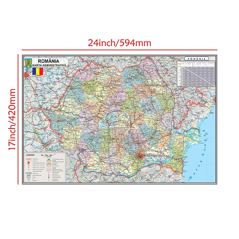 Romanian Romania Country Map Canvas Map Posters and Pritns 59*42cm for Kids Home School Room Decor