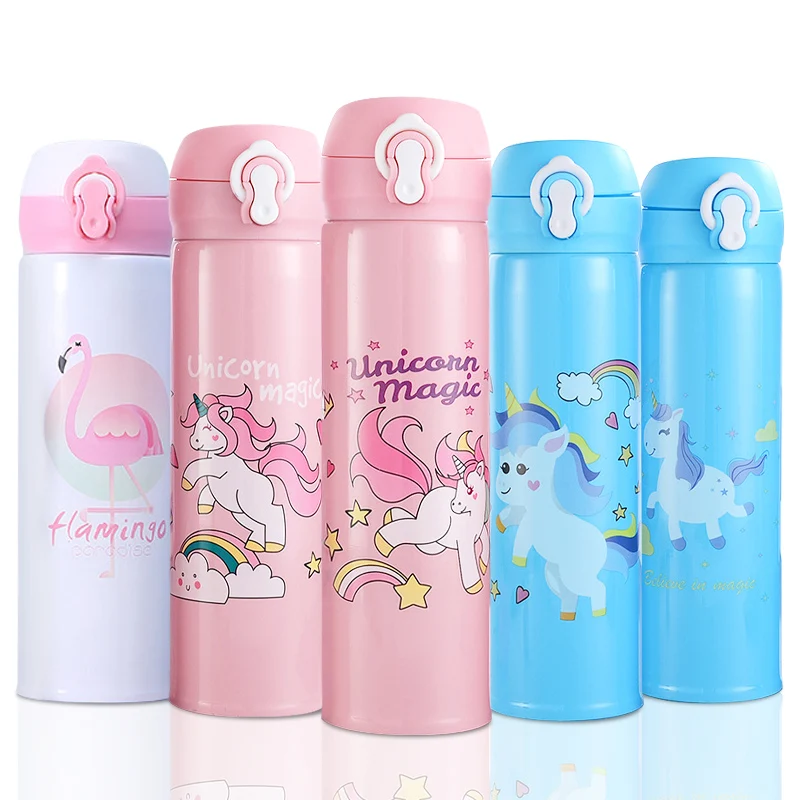어린이 보온병 유니콘 물병, 스테인레스 스틸 음료수 병, 여아 학교 물병, 350ml
