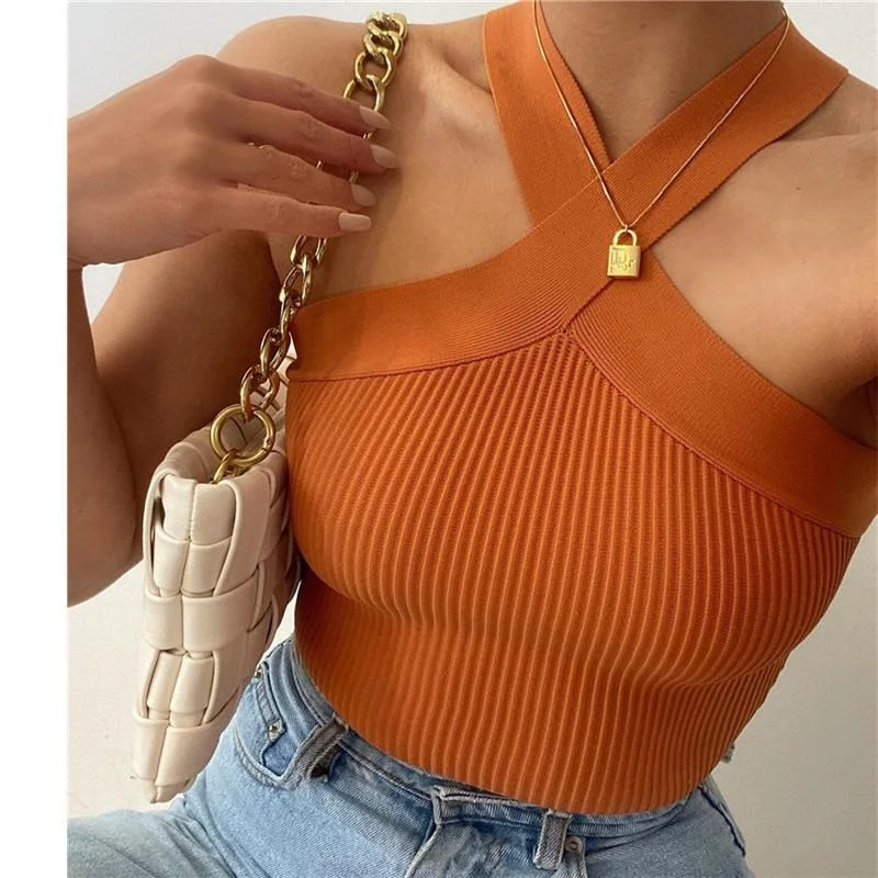 

Женский трикотажный свитер-топ с открытой спиной, на бретелях