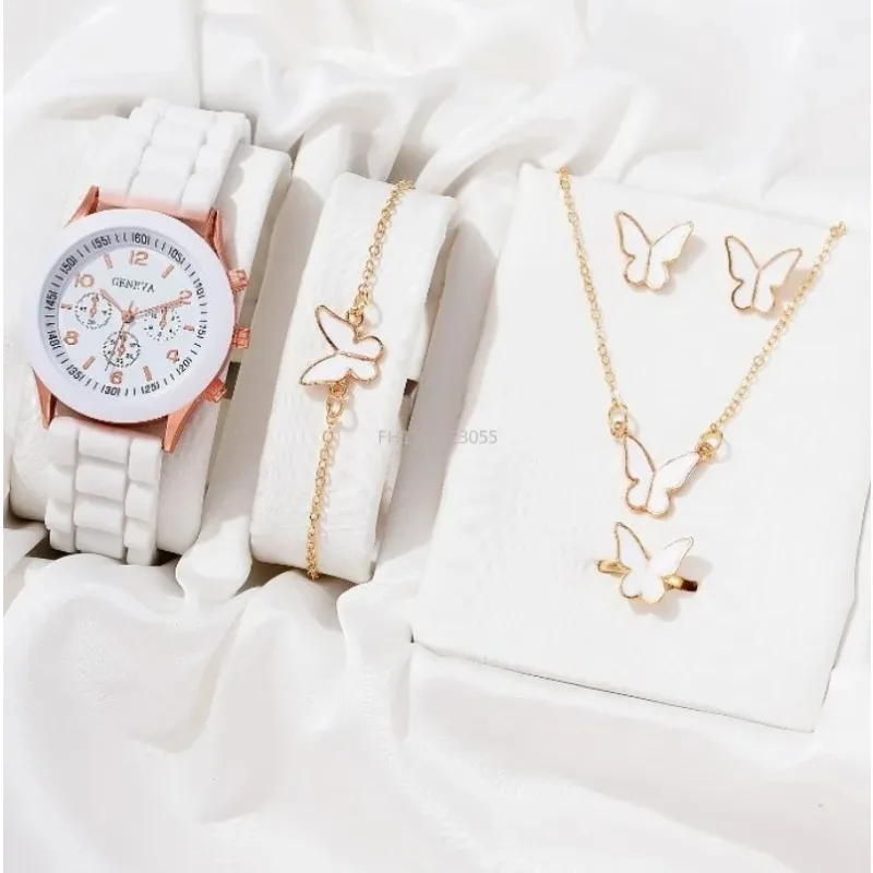2/6pcs Luxury Watch Set Women Ring Necklace Earrings Rhinestone Fashion Wristwatch Female Casual Ladies Watches Bracelet(No Box) 4