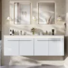 60"LED Floating Bathroom Double Vanity with Sink Combo, Modern High Gloss Wall Mounted Bathroom Storage Cabinet with 3 Hole Sink 1