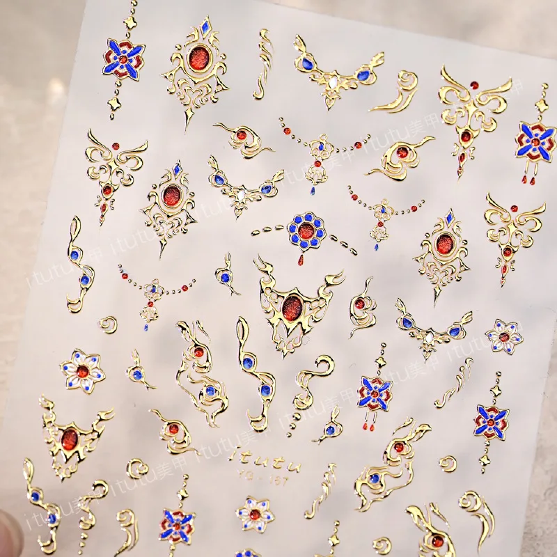 Love and Deepspace Peripheral Products Rafayel Hot Stamping Stickers Dunhuang Necklace Relief Pattern Adhesive Nail Stickers
