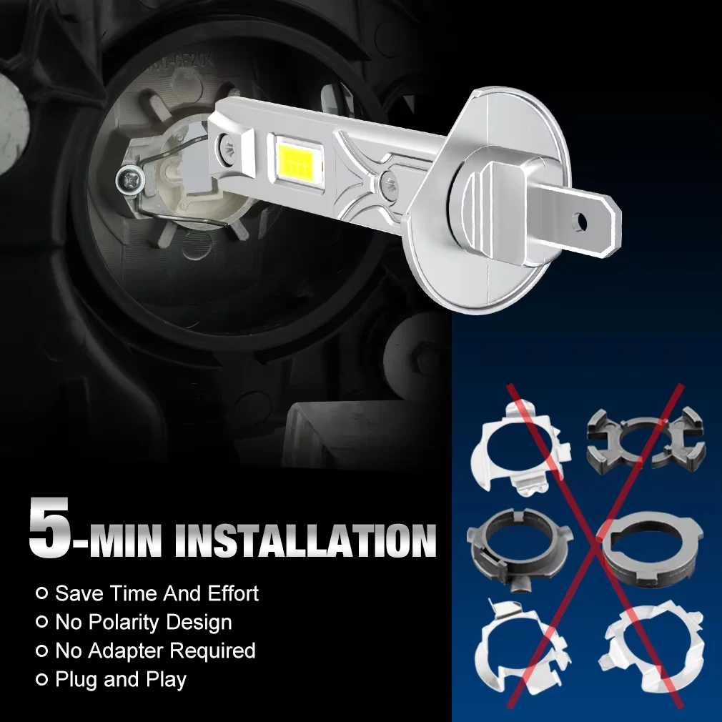 Ultra-Bright LED Headlight Bulb, 60,000 Lumens, 150W High Power, 6500K, Fanless Auto Fog Lamp