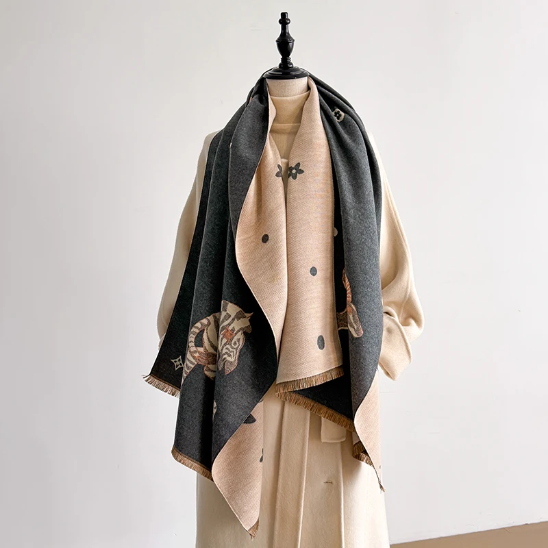 Fashion Faux Cashmere Winter Scarf For Women Vintage Pattern And Tassels Soft Warm Shawl Elegant Wrap Ideal For Winter Styling