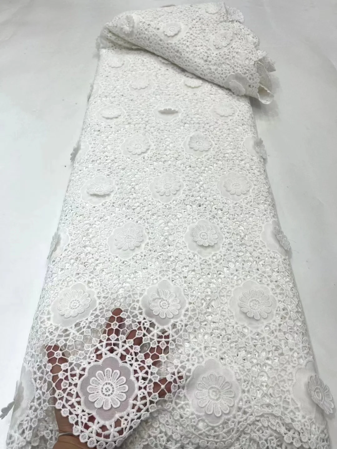 New White Water Soluble Cupion Guipure French Lace Fabric 2023 High Quality Hollow Out Cord 5 Yards African Lace Fabric PL124-5