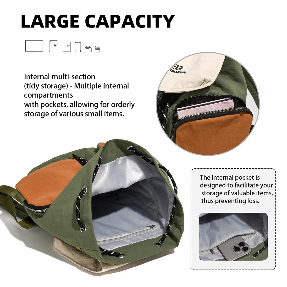 Drawstring Backpack School Bag for Boys, Commuting Outdoor Tablet Bag, Waterproof Travel Bag for Women, Practical for Camping and Hiking Sports