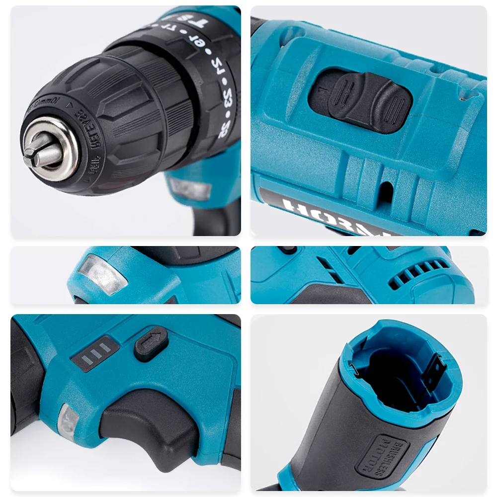 Brushless Electric Drill Screwdriver, poder sem fio