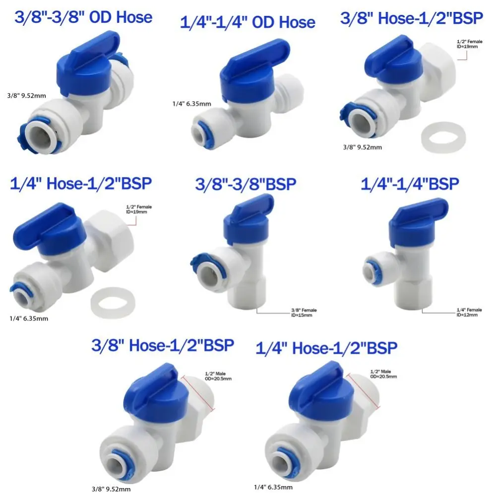 1 Pcs Water Straight Plastic Ball Valve 1/4" 3/8" OD Male Female Thread Hose Quick Connector 1/4" 3/8" Male 1/2" Female Reveser