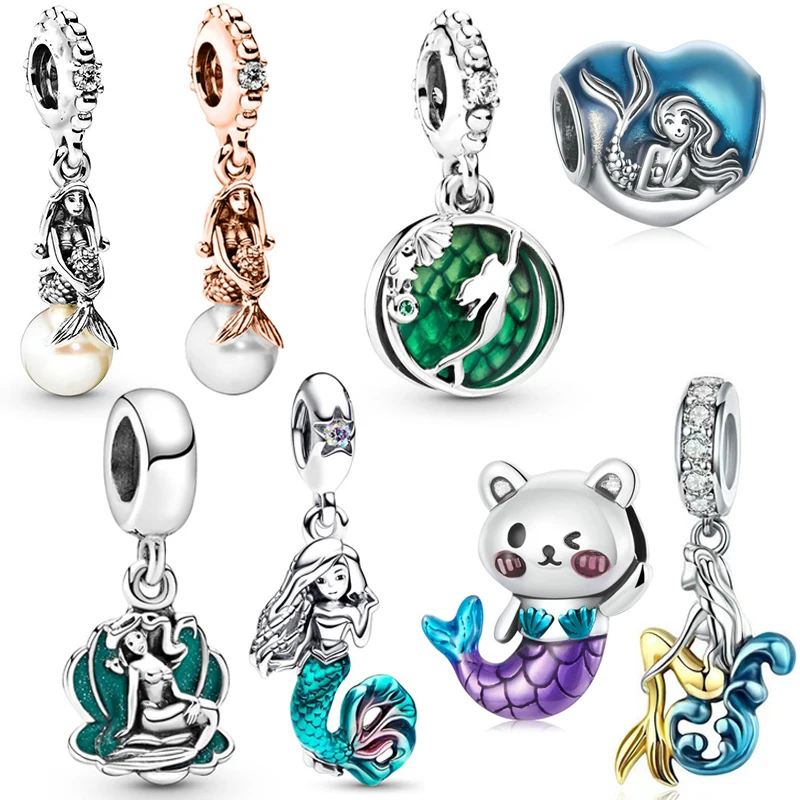 

Disney Princess Ariel Dangle Fit Pandora Charms Bracelet Women The Little Mermaid Beads for Jewelry Making DIY Bangles Accessory