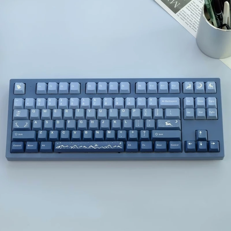 Moon Deer Keycaps Grupo Pbt Sublimação Dye Perfil Cherry Keycap Azul Gradiente 61 74 68 84 87 96 980 104 136 Chaves - Imagem 2