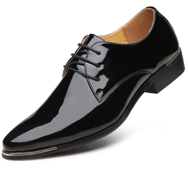 New Men's Quality Patent Leather Shoes Men Wedding Shoes Size 38-48 Black White Soft Man Dress Leather Casual mens brogue shoes
