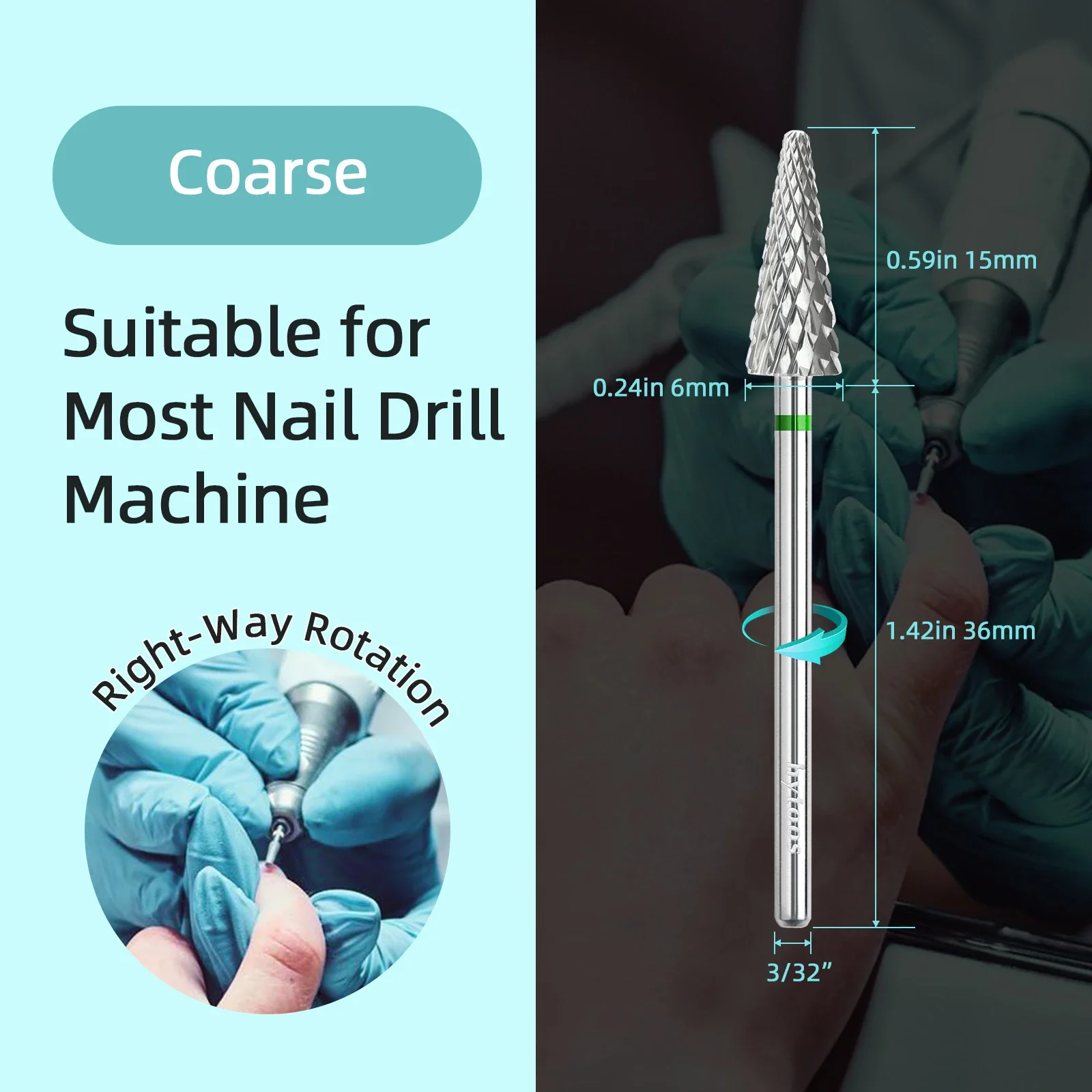 HYTOOS Cone Shape Nail Drill Bit Carbide 3/32" Milling Cutter For Manicure Rotary Burr Electric Drill Accessories Tool 4
