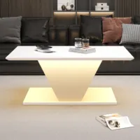 Table basse KOMHTOM blanche ultra-brillante en forme de V accrocheuse avec éclairage LED modulable, design moderne 2