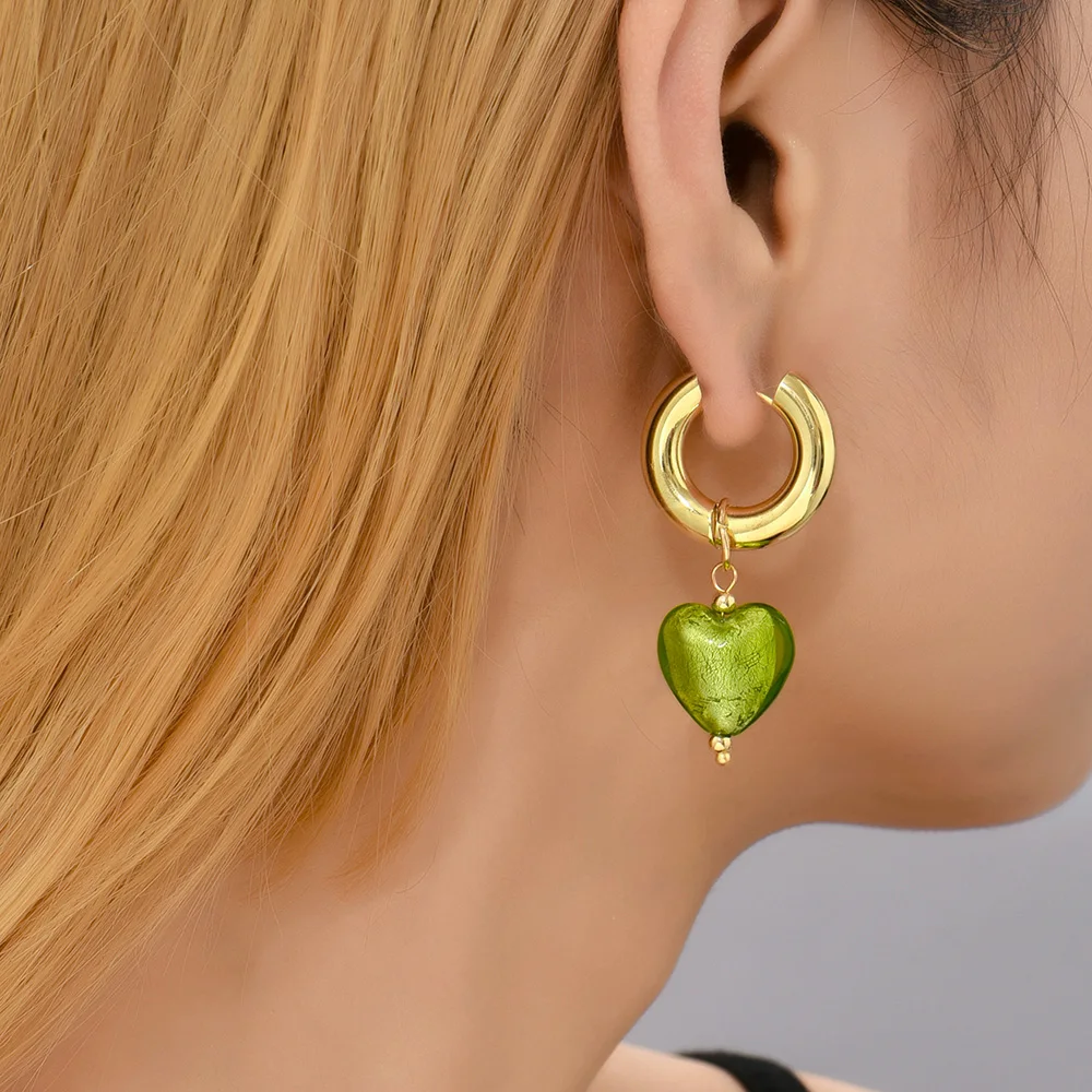 Trendy Gold Color Stainless Steel Hoops Earring for Women Transparent Heart Pendant Huggie Earrings Wedding Jewelry