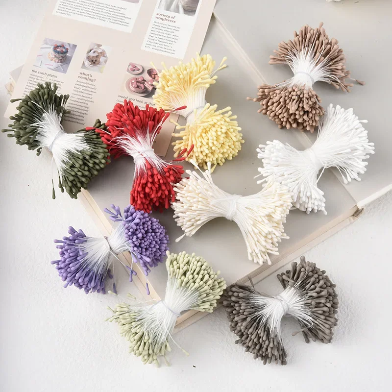 400pcs 1.5mm Mini Pearl Flower Stamen Pistil Double Heads Wedding Home Decorations DIY Crafts Scrapbooking Fake Flowers
