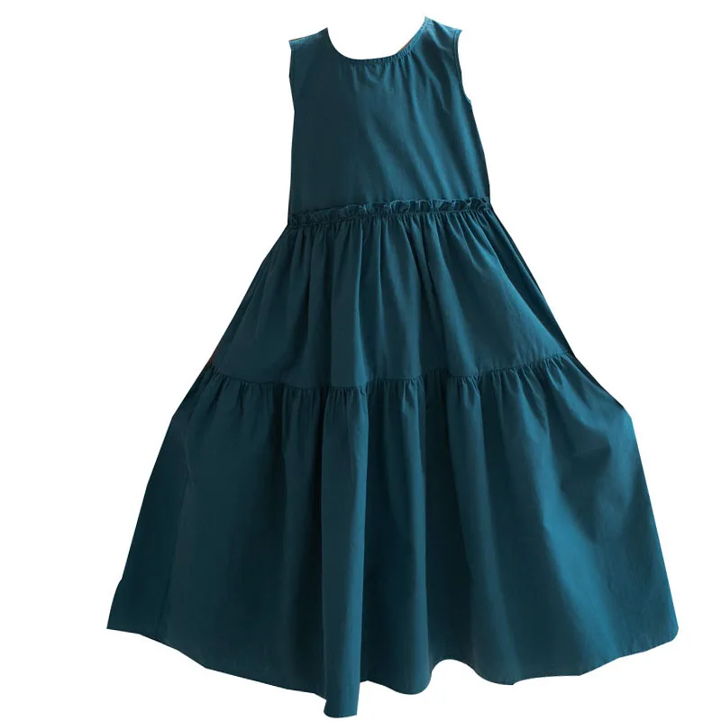 Big Girl Blue White Green Dress Long Kid Clothing Summer 2025 Tween Dresses 12-14-16 Girls 6 7 8 9 10 11 13 15 17 18 19 20 Years - Image 5