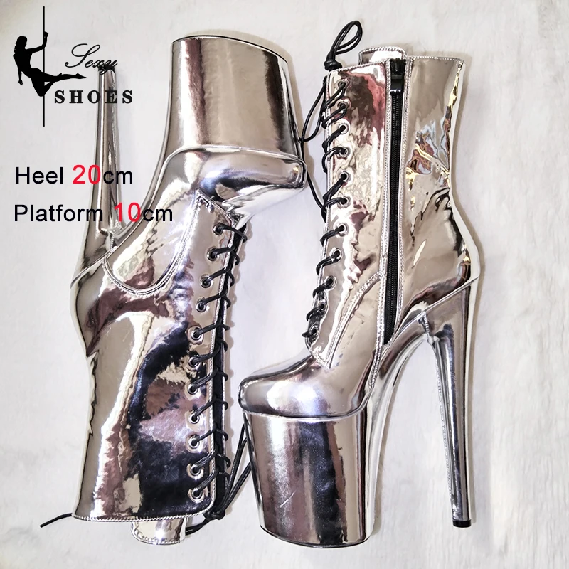 20cm/8Inch Super High Nightclub Waterproof Platform Strappy Women Ankle Boots Sexy Knight Short Boots Pole Dance Stripper Heel