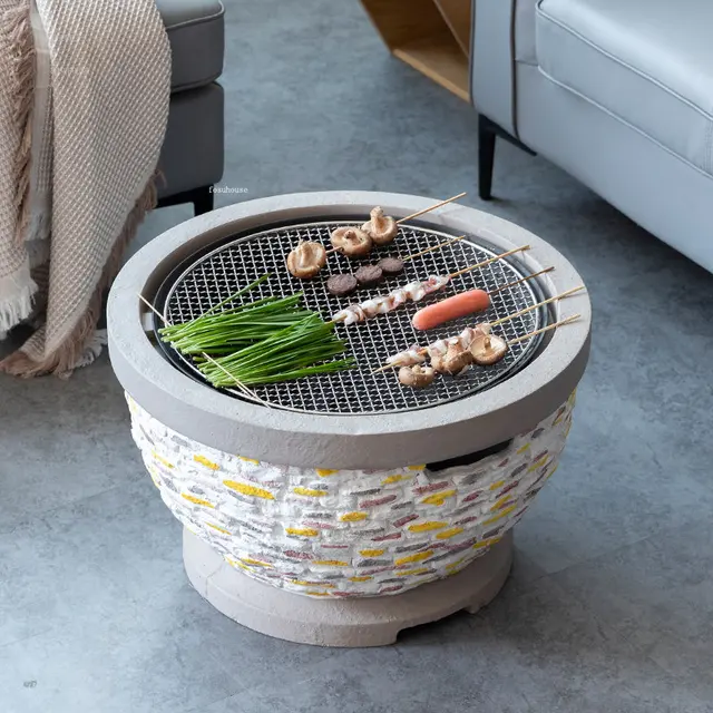 Kültéri Grill Faszén Kályha Háztartás Kerek Kis Kályhák Villa Terasz Fűtő Tervező Nappali Tea Tűzhely - Image 4