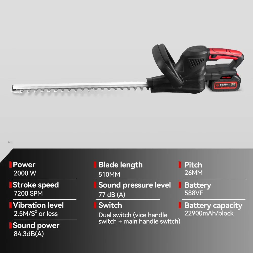 2000W Brushless Electric Hedge Trimmer Cordless Household Trimmer Rechargeable Grass Trimmer Garden Tools For 21V 18V Battery - Image 6