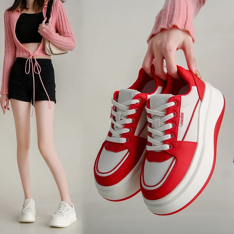 

2023 New Style Leather Casual Comfortable Shoes Breathable Mixed Color Platform Wedge High Brand Chunky Sneaker Shoe Women Shoe