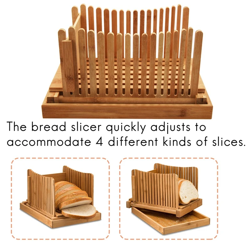 Premium Bamboo Bread Slicer With Stainless-Steel Knife, Foldable And  Compact With Crumb Tray, Cutting Guide For Homemade Bread, Cake, Bagels