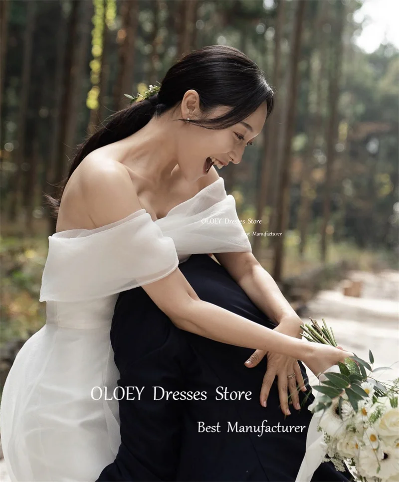 OLOEY Simple A Line Organza Wedding Dresses Off the Shoulder Sleeves Floor Length Bridal Gowns Customised Plain Mariage Korea 3