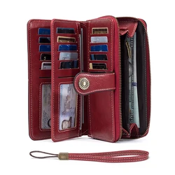 Vintage Leather RFID Blocking Wallet Clutch - Multi - Card & Coin Organizer with Large Zipper Capacity (Burgundy)