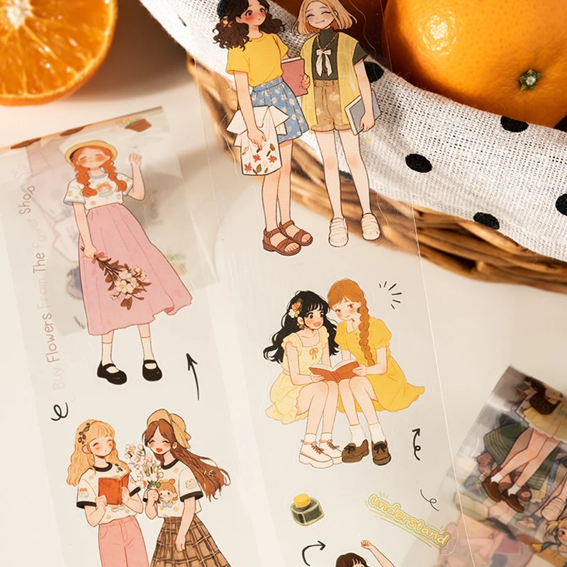 6롤 소녀 캐릭터 와시 테이프, 저널, 선물 포장 및 다양한 장면 제작을 위한 부드럽고 치유적인 장 테이프