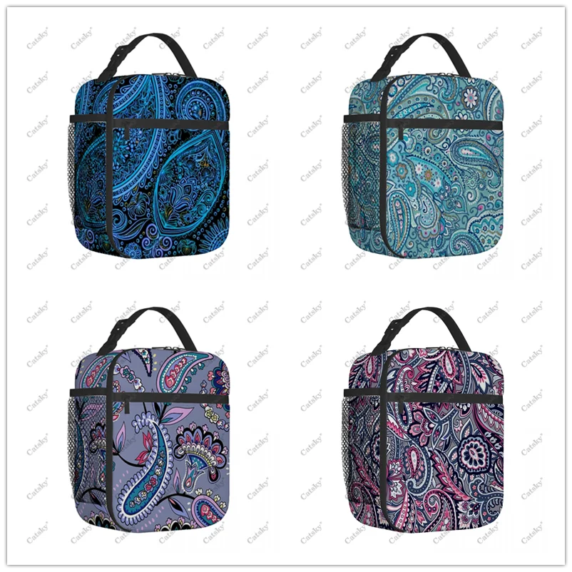 paisley pattern Portable Aluminum Foil Thickened Insulated Insulated Lunch Bag Waterproof Insulated Lunch Tote Bag watercolor blue cashew decoration paisley pattern cashew geometry plants lines unisex winter socks hip hop happy socks