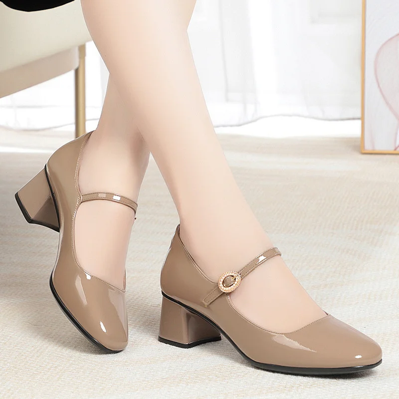 2023 Autumn New Women\'s High Heels Fashion Chunky Heel Casual Party Career Work Mary Jane Soft Leather Shoes