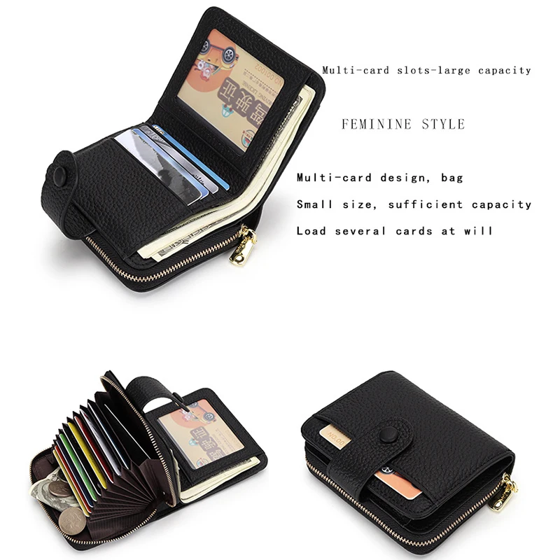 Credit Card Holder Wallet for Women Cow Leather Ladies Female Cardholder Wallets Accordion Purse Bag Luxury Zipper Around Wallet